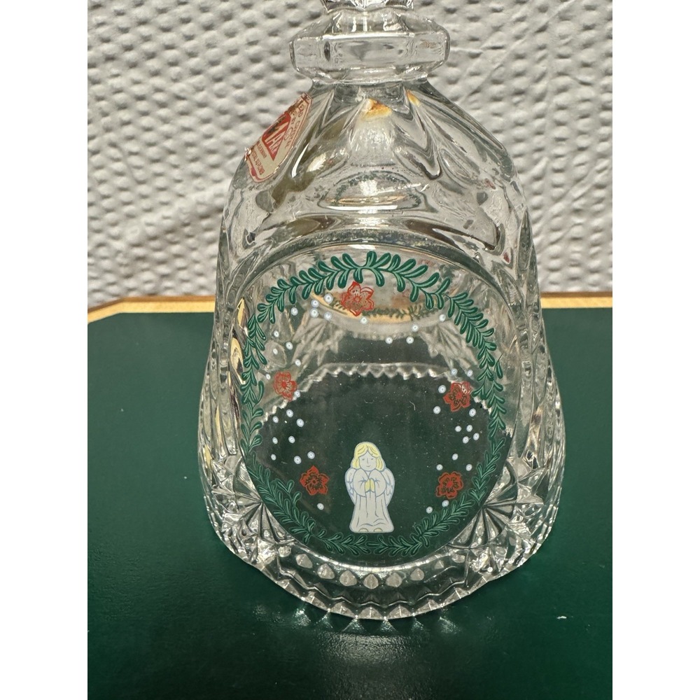 Vintage Artmark 24% Lead Crystal Bell 1988 Angel And Greenery, Missing Clapper